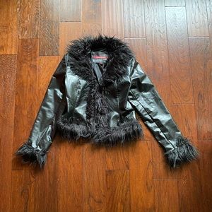Vintage Black Jennyfer Fur-Trim Coat Jacket